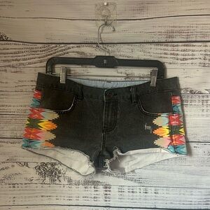 Women Element Black Jean Shorts with Multicolor Pattern size 29